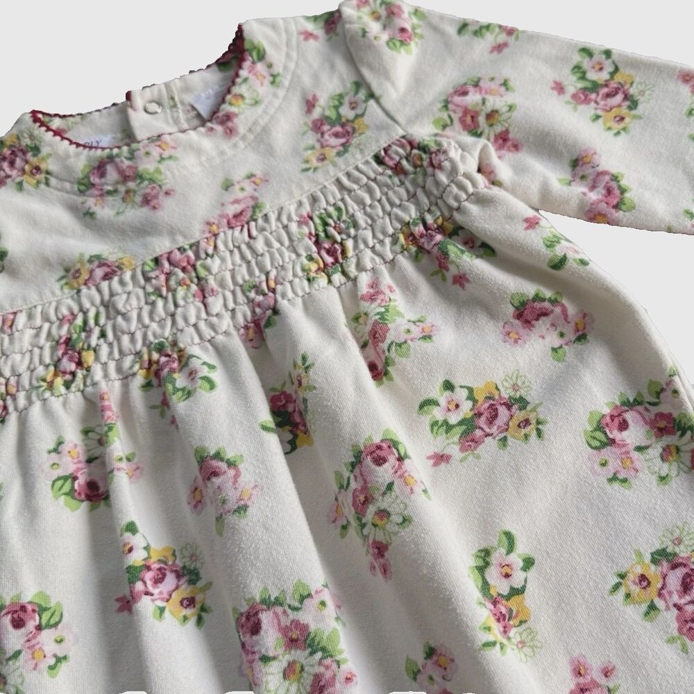 Vtg 90s Toddler Girl 24M One Piece Bubble Romper Outfit Floral Smocked